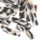Cuentas tubo curvadas 19x5 mm en acrílico opaco - motivo leopardo - Negro - Beige x4