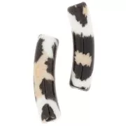 Cuentas tubo curvadas 19x5 mm en acrílico opaco - motivo leopardo - Negro - Beige x4