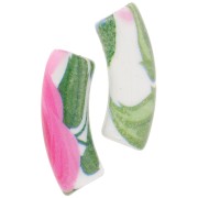 Cuentas tubo curvadas de acrílico opaco 35x11 mm - Motivo flor - Blanco - Rosa x4
