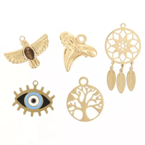 Mezcla de Dijes epoxi Talismanes Exclu Perles&Co - Acero inoxidable 304L Dorado x5