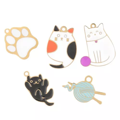 Mezcla de dijes epoxi - Gatos - Exclu Perles&Co - Acero inoxidable 304L Dorado x5