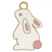 Dije conejo 18x11 mm resina epoxi - Acero inoxidable 304L Dorado - Blanco x1