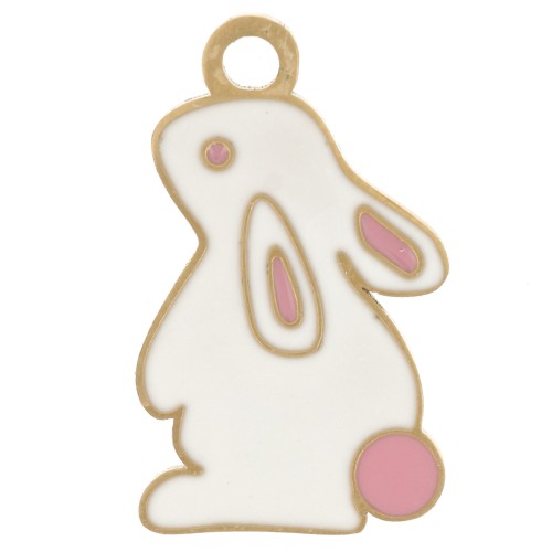 Dije conejo 18x11 mm resina epoxi - Acero inoxidable 304L Dorado - Blanco x1