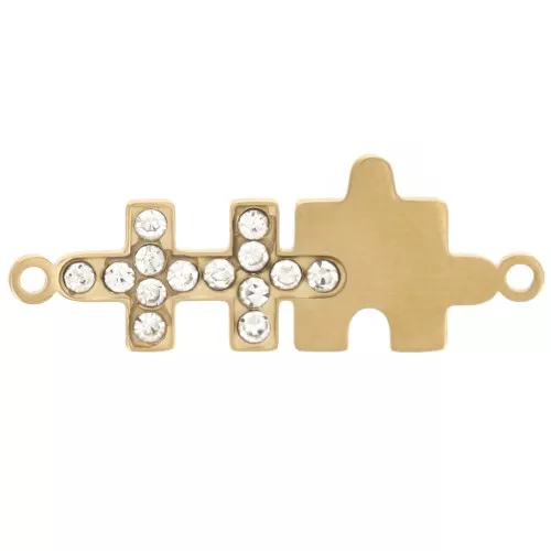Puzzle Entrepieza 25x9 mm Oxidos de Circonio - Acero inoxidable 304L Dorado x1