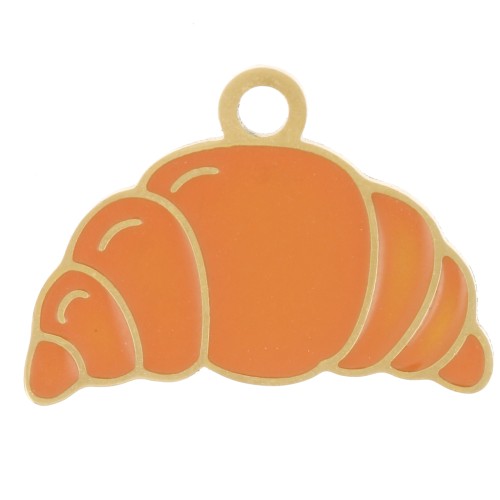 Dije media luna 13x18 mm resina epoxi - Acero inoxidable 304L Dorado - Naranja x1