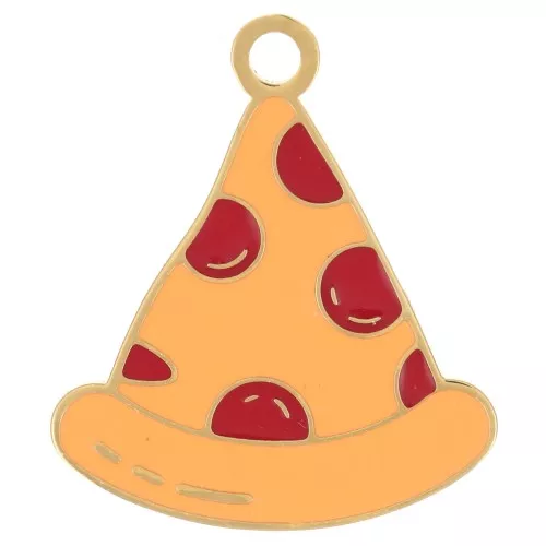 Dije Pizza 18x15 mm Resina Epoxi - Acero inoxidable 304 Dorado - Naranja x1