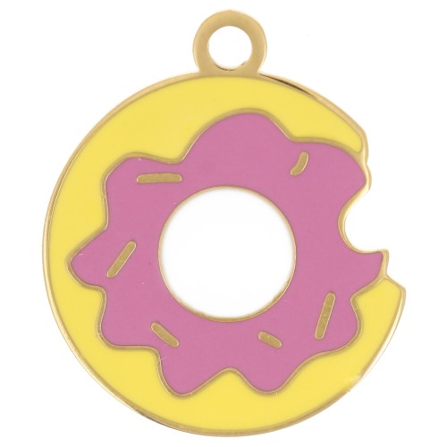 Dije Donut 16 mm Resina epoxi - Acero inoxidable 304L Dorado - Rosa x1