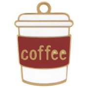 Dije con forma de taza de café, 18 x 12,5 mm, resina epoxi - Acero inoxidable 316L Dorado - Marrón