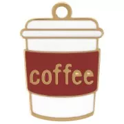 Dije con forma de taza de café, 18 x 12,5 mm, resina epoxi - Acero inoxidable 316L Dorado - Marrón