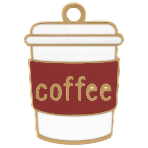 Dije con forma de taza de café, 18 x 12,5 mm, resina epoxi - Acero inoxidable 316L Dorado - Marrón