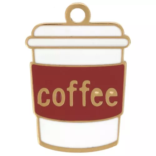 Dije con forma de taza de café, 18 x 12,5 mm, resina epoxi - Acero inoxidable 316L Dorado - Marrón