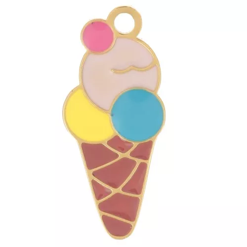 Dije cono de helado 18x8 mm Resina epoxi - Acero inoxidable 304L Dorado x1