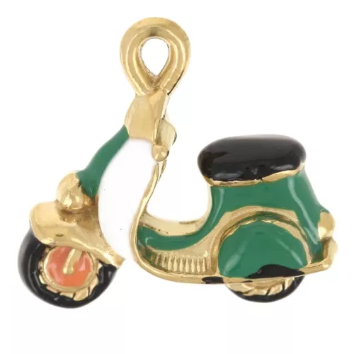 Dije Scooter 21x22 mm Resina Epoxi - Acero inoxidable 304 Dorado - Verde x1