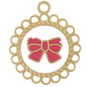 Dije redondo de 15 mm - motivo lazo - Resina epoxi - Acero inoxidable 304L Dorado x1