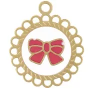 Dije redondo de 15 mm - motivo lazo - Resina epoxi - Acero inoxidable 304L Dorado x1