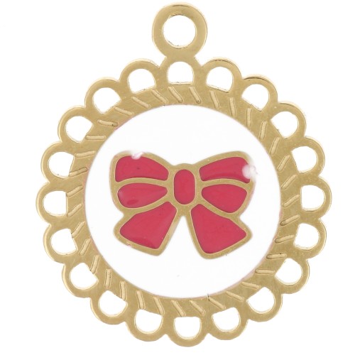 Dije redondo de 15 mm - motivo lazo - Resina epoxi - Acero inoxidable 304L Dorado x1