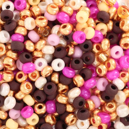 Cuentas de Rocalla Preciosa 8/0 3 mm - Mezcla multicolor: rosa, Dorado y chocolate x20 g
