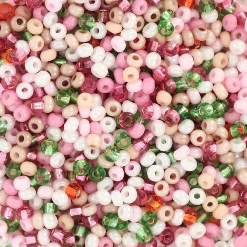 Cuentas de Rocalla Preciosa 11/0 de 2 mm - Surtido: blanco, rosa y verde x 20 g