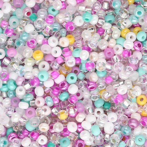 Cuentas de Rocalla Preciosa 11/0, 2 mm - Mezcla de cristal - Turquesa - Rosa, 20 g