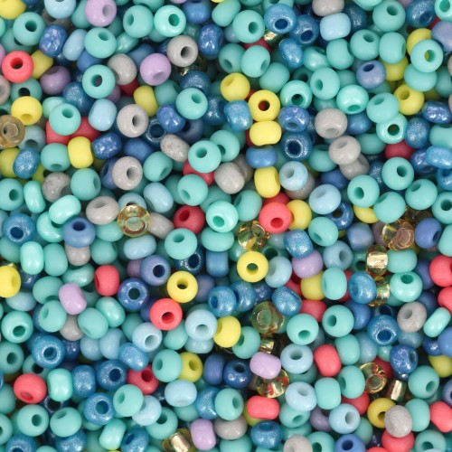 Cuentas de Rocalla Preciosa 11/0 de 2 mm - Mezcla de turquesa, verde y naranja, 20 g