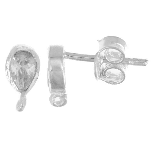 Oxido de Circonio Gota Ganchos pendientes 8x4 mm - Plata 925 - Cristal x2