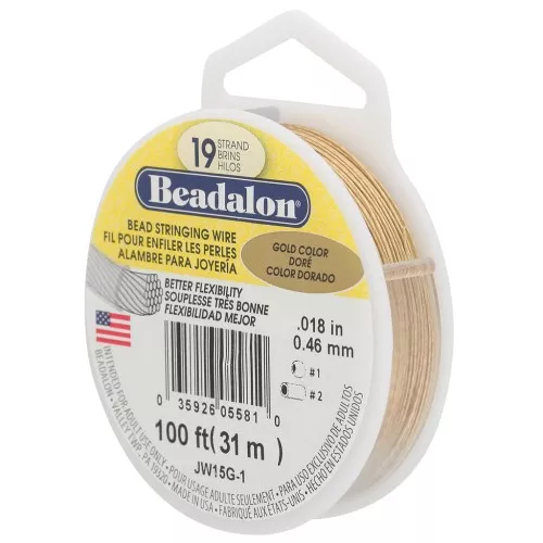 Hilo trenzado 19 hebras 0,46 mm - Beadalon - Dorado x31m