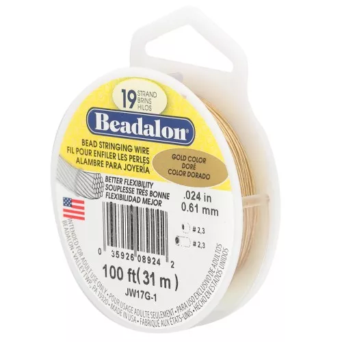 Hilo trenzado 19 hebras 0,61 mm - Beadalon - Dorado x31m