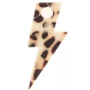 Pendentif éclair 25 mm en acétate - Tacheté Marron - Crème x1