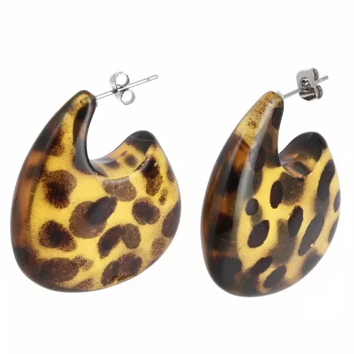 Pendientes de diseño 34x30 mm en acetato - Marrón claro jaspeado - Marrón x2