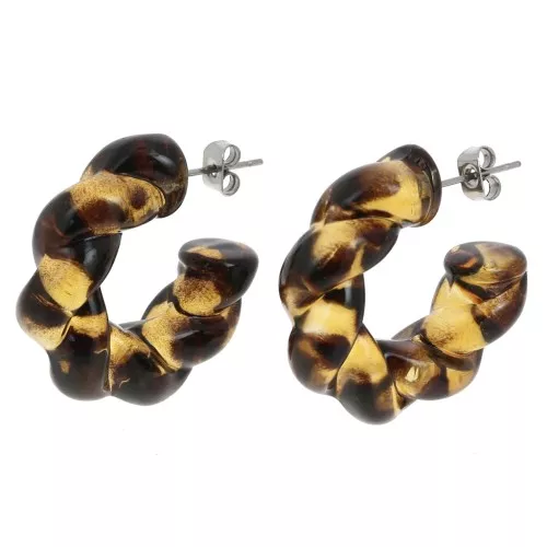 Pendientes de aro retorcidos de acetato de 28 mm - Marrón claro moteado - Marrón x2