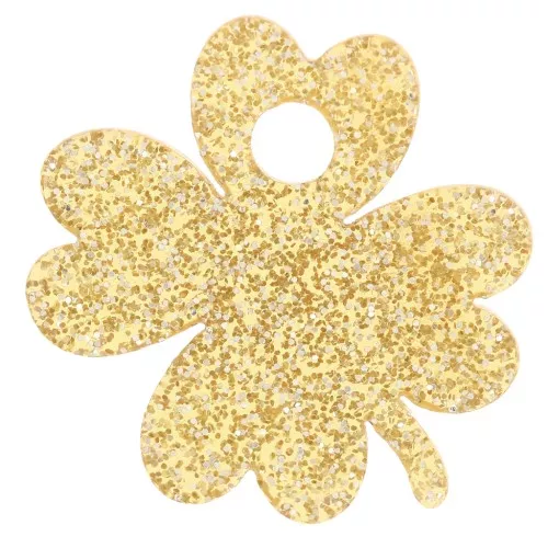 Dije de trébol acrílico de 19 mm - Dorado brillante x1