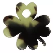 Breloque trèfle 19 mm en acétate - Ecaille de tortue - Vert foncé - Noir x1