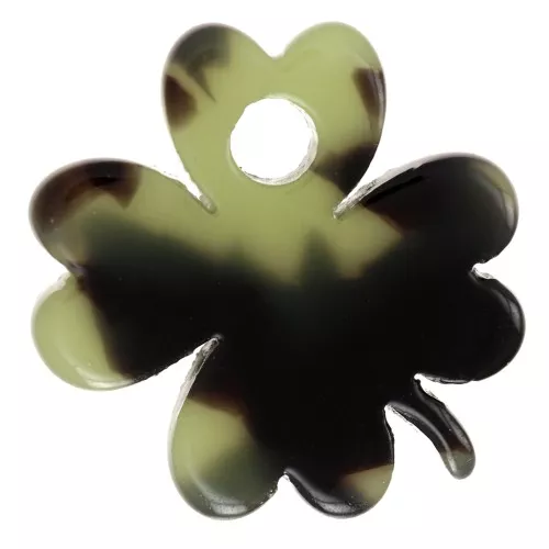 Dije de acetato Trébol 19 mm - Carey - Verde oscuro - Negro x1