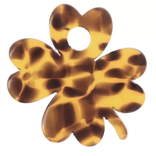 Dije de trébol de 19 mm en acetato - Marrón terrazo - Negro x1