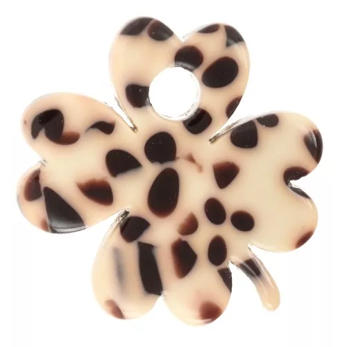 Dije de trébol de 19 mm en acetato - Marrón jaspeado - Crema x1