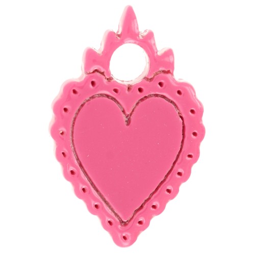 Dije ex-voto corazón acetato 19,5x13 mm - Rosa x1