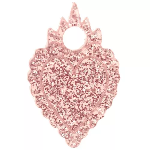 Dije de corazón acrílico 19,5x13 mm - Brillo rosa viejo x1