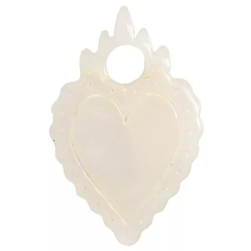 Dije corazón ex-voto 19,5x13 mm en acetato - Marfil jaspeado x1