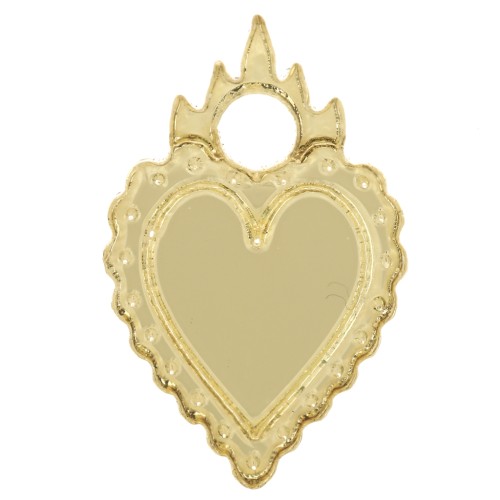 Dije corazón ex-voto 19,5x13 mm en plexiglás - Efecto espejo - Dorado x1