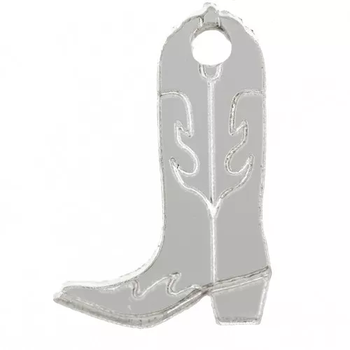 Dije de bota vaquera Santiag 20x13 mm en plexiglás - Efecto espejo - Plateado x1