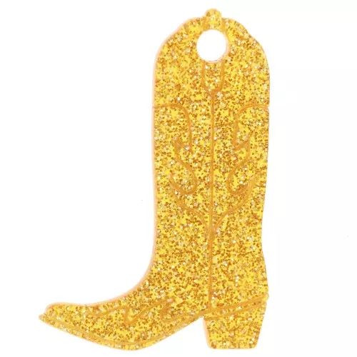 Colgante acrílico bota vaquera Santiag 35x23 mm - Brillo amarillo oscuro x1