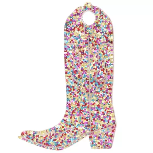 Colgante acrílico bota vaquera Santiag 35x23 mm - Purpurina multicolor x1
