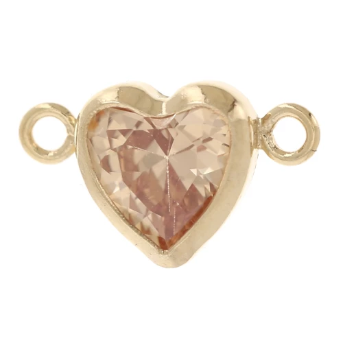 Entrepieza corazón horizontal 9x5,5 mm con CZ - Gold filled (oro laminado) Champagne