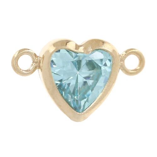 Entrepieza corazón horizontal 9x5.5mm con CZ - Gold filled (gold laminated) Aguamarina