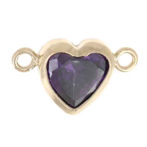 Entrepieza corazón horizontal 9x5,5 mm con CZ - Gold filled (gold laminated) Amatista