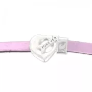 Cierre de aro y barrita corazón 25 mm para cordón 10mm Chapado Plateado envejecido