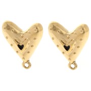 Ganchos pendientes corazón 20x17 mm con resina epoxi - Dorado con oro fino - Negro x2|raw }}