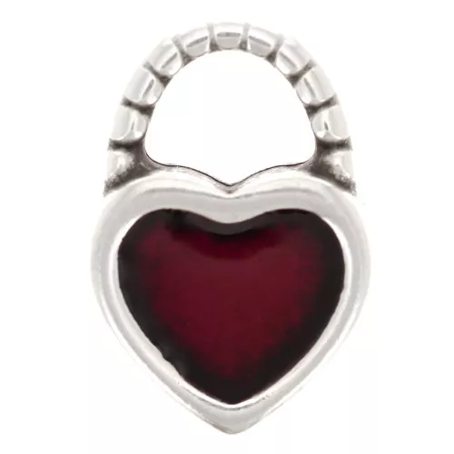 Dije candado corazón 14.5x10mm con resina epoxi - Plateado antiguo - Rojo x1