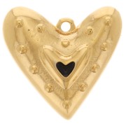 Colgante corazón 22x24 mm con resina epoxi - Dorado con oro fino - Negro x1|raw }}