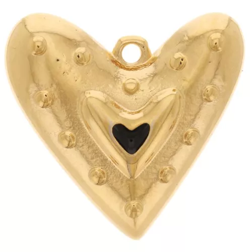 Colgante corazón 22x24 mm con resina epoxi - Dorado con oro fino - Negro x1